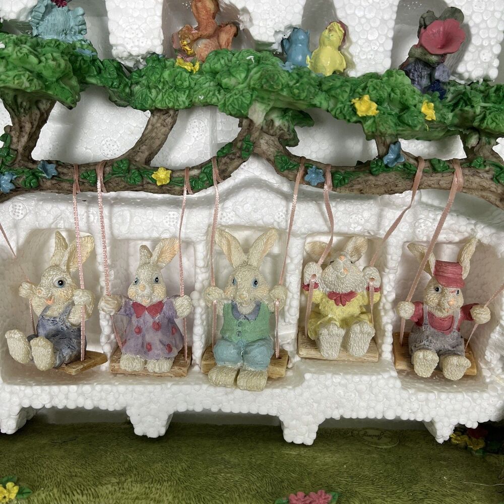 VTG‎ Jaimy Quintet of Swinging Bunnies Scene Easter Spring Figurine Sculpture - Picture 6 of 11